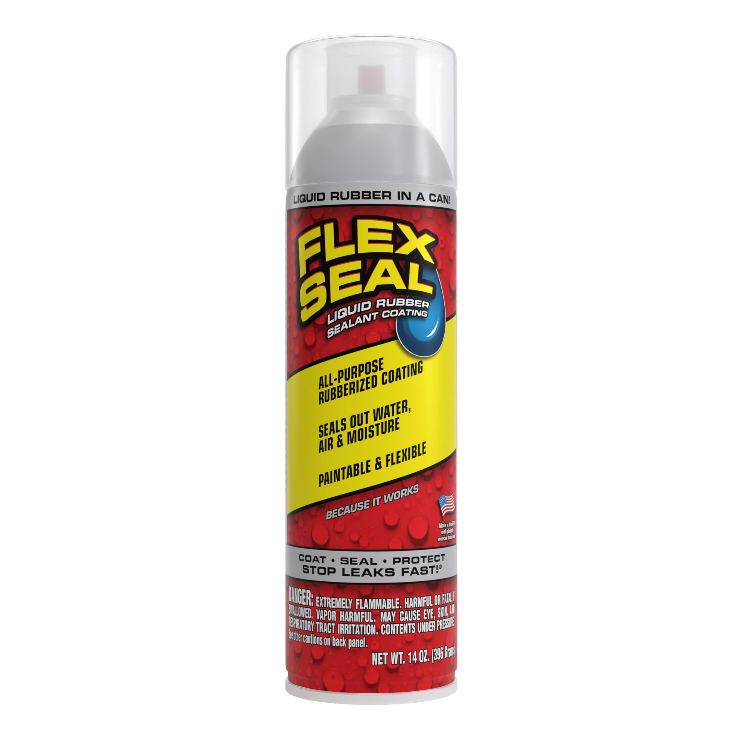 Flex Seal Spray Rubber Sealant Coating, Waterproof, Clear, 14 oz, 1-Pack | Stops