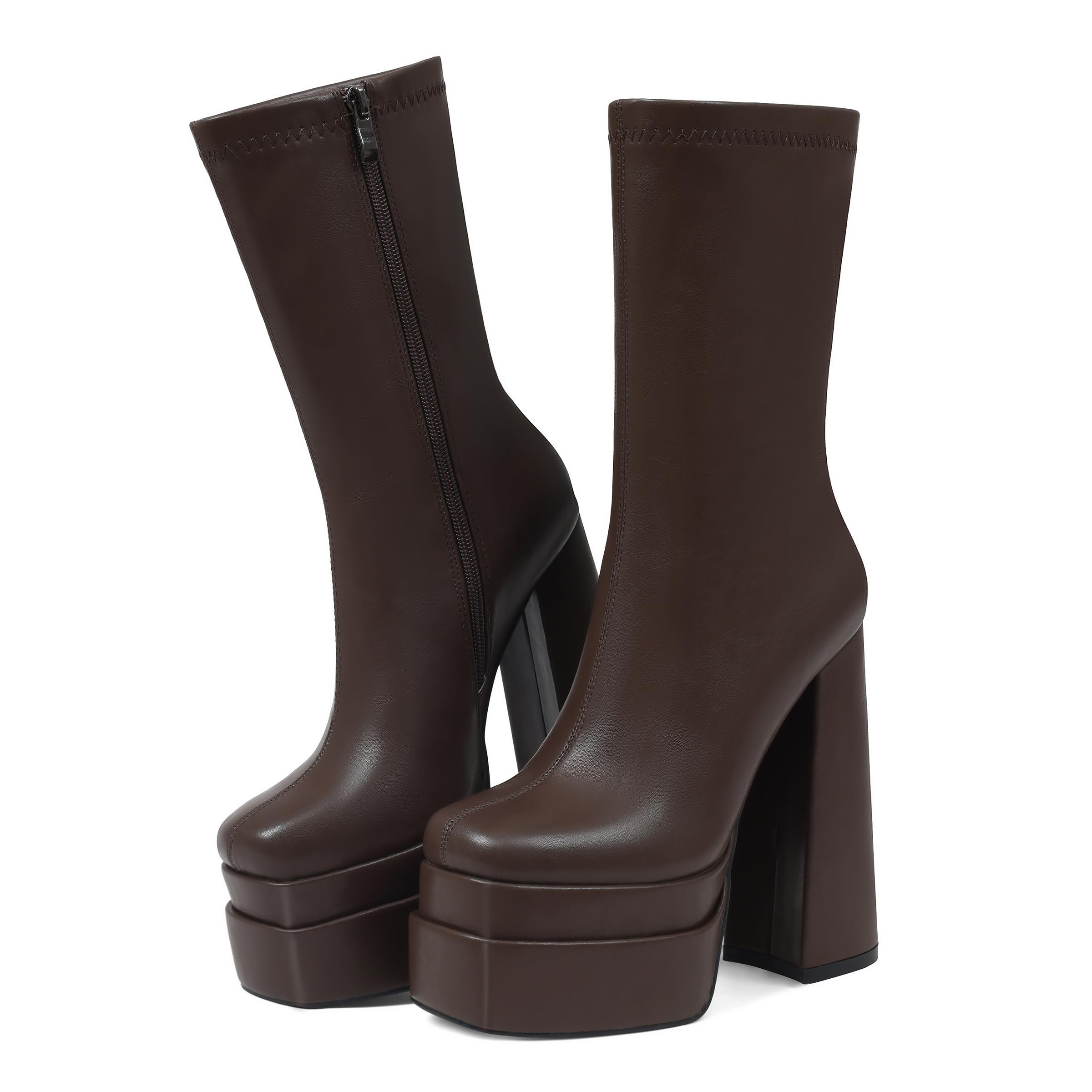 Mattiventon White Platform GoGo Boots for Women Chunky High Heels Knee High Stre