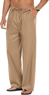 COOFANDY Men's Linen Loose Pants Lightweight Elastic Waist Pants Yoga Beach Pants