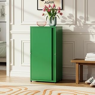[en.casa] Metal Column Cabinet Office Cabinet with 1 Door and 2 Shelves Adjustable in Height Steel Cabinet for Archive 88 x 40 x 35 cm - Apple Green