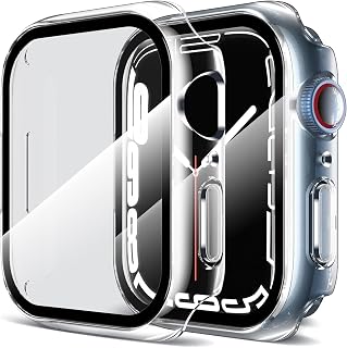 LK 2 Pack Tempered Glass Case Compatible with Apple Watch Series 7/8 45mm Screen Protector, [9H Hardness] [HD Clear] Hard PC Protector Cover for iWatch 7/8 45mm-Clear