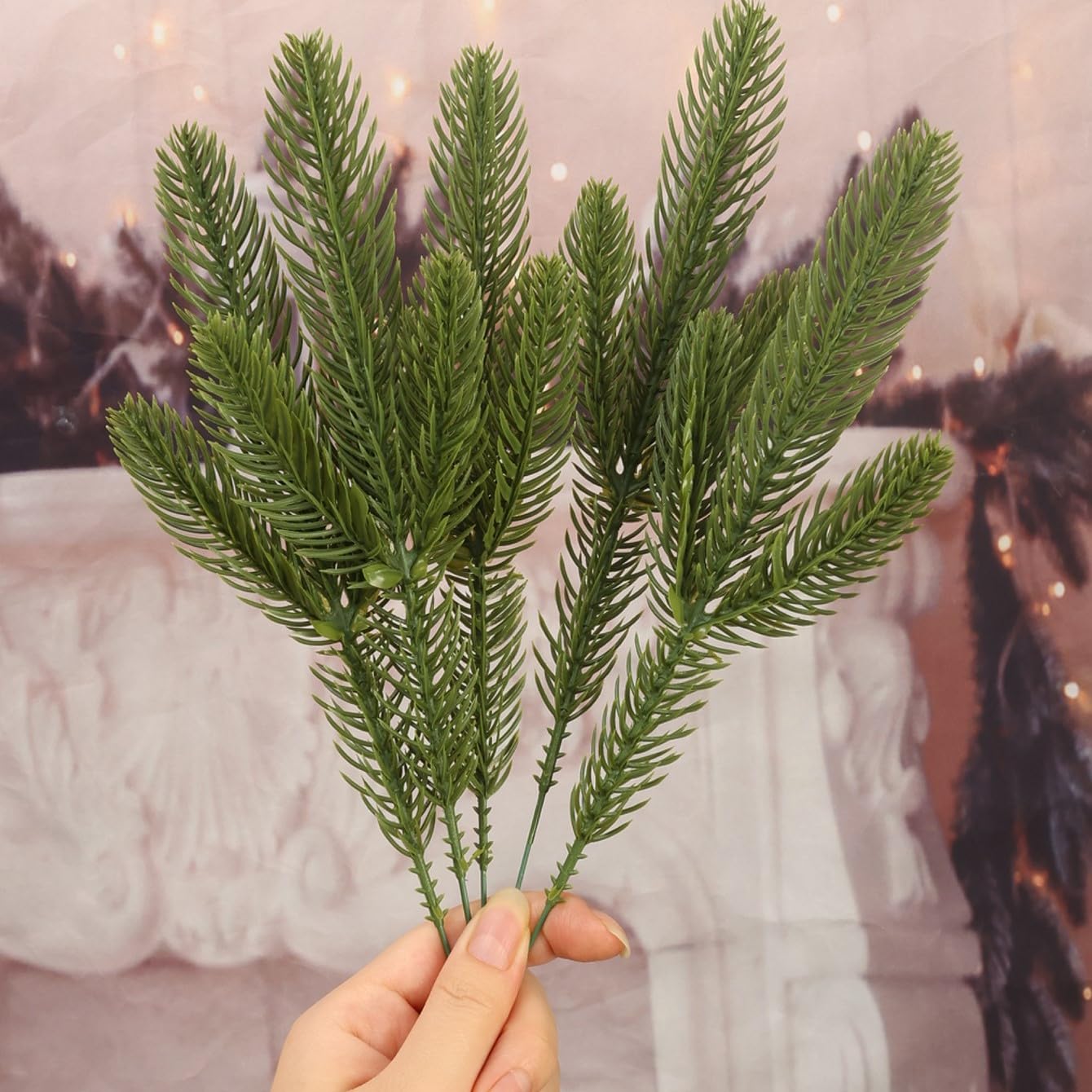 10pcs/set Christmas Pine Branches Decoration Fake Plant Christmas Tree Ornament 