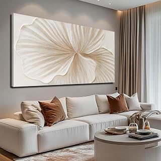 Large White Brown Minimalist Floral Wall Art for Living Room 29x58 Inch