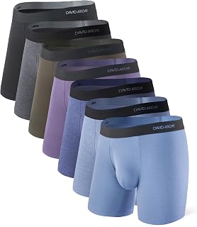 DAVID ARCHY Men's Rayon Boxer Briefs Made of Bamboo 7 Pack Breathable Breathable Cool with Support Pouch
