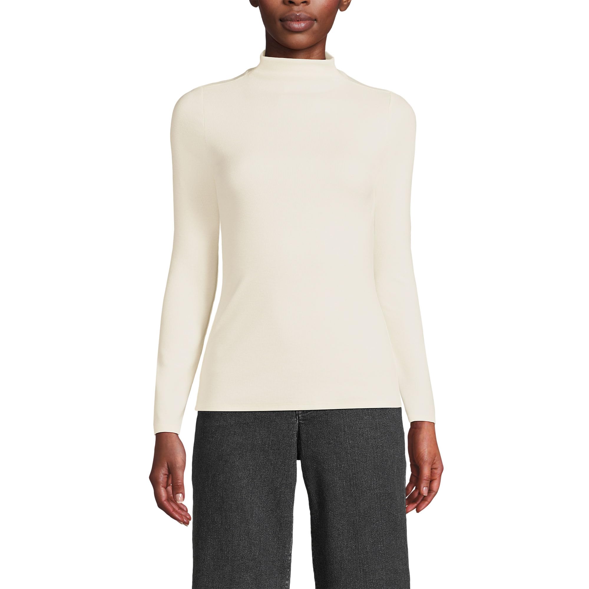 Lands' End Women's Drapey Rib Skimming Long Sleeve Mock Neck Shirt