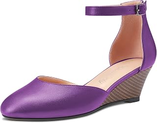 NobleOnly Women's Half Wedge Esparto Heel Round Toe Strap Ankle Sandals Cute Dress Office 5 CM Heels Pumps