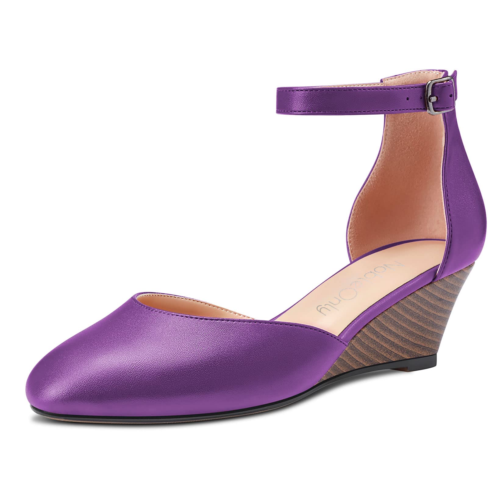 NobleOnly Women's Half Wedge Esparto Heel Round Toe Strap Ankle Sandals Cute Dre