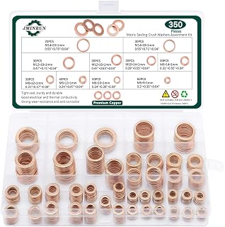 350 PCS, Premium Copper Metric Sealing Crush Washers Assortment Kit, Enhanced Flat Ring Oil Drain Plug Crush Washer Gasket Seal Set, Banjo Bolt Washers for Automotive, Motorcycles （10 Size）