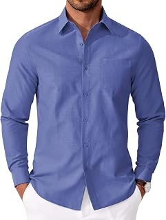 Coofandy Camisa Oxford Casual de Manga Larga para Hombre con Bolsillo