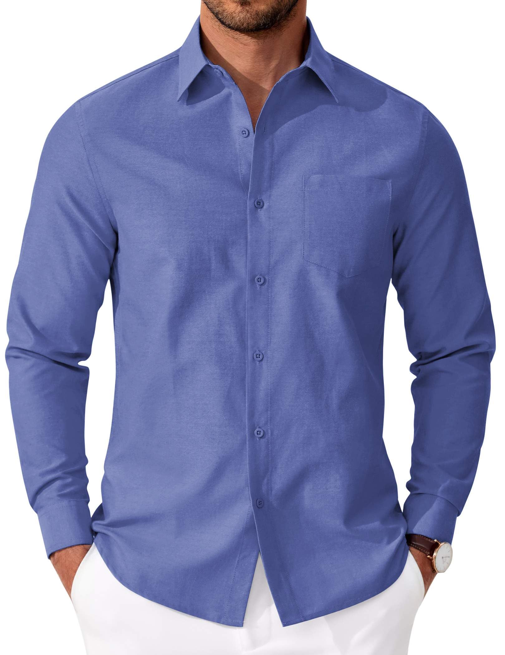 Coofandy Camisa Oxford Casual de Manga Larga para Hombre con Bolsillo