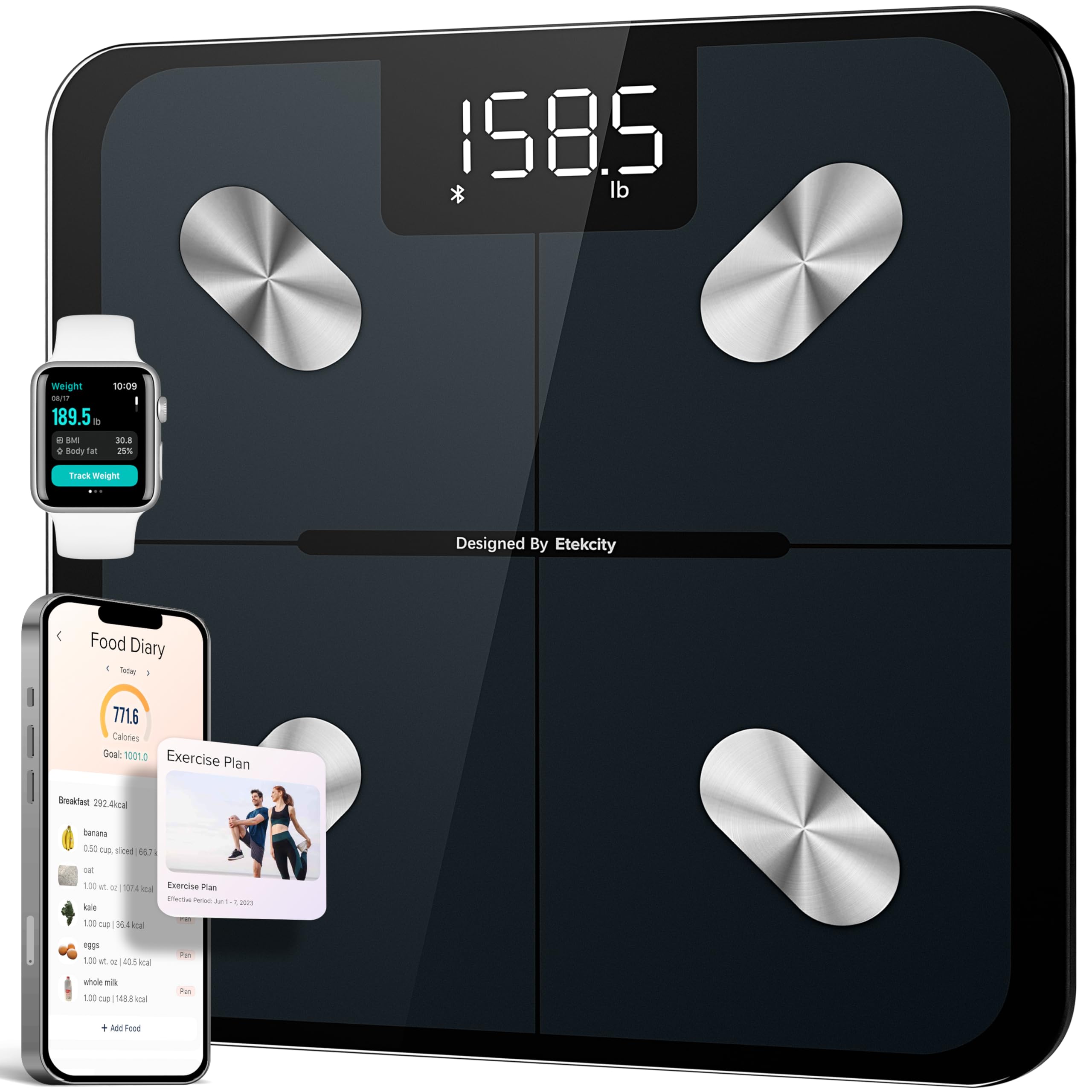 Etekcity Smart Scale for Body Weight, Body Fat and BMI, 400lb Black | Bluetooth 