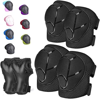 HocIece Kids/Youth Knee Pads for Kids 3-14Years Boys Girls 6 in 1 Kids Protective Gear Set Adjustable Knee Pads, Elbow Pads, for Skating Cycling Bike Rollerblading Scooter Roller Skates