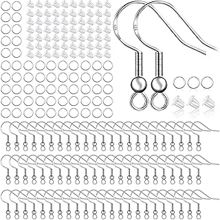 925 Sterling Silver Earring Hooks 150 PCS/75 Pairs,Ear Wires Fish Hooks | 500pcs Hypoallergenic Earring Making kit, Jump Rings ,Clear Silicone Earring Backs Stoppers, Nickel free and Hypoallergenic