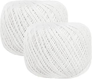 MECCANIXITY Crochet Thread Pearl Cotton Size 3 White 2 Rolls | 164 Yards for Crocheting Tatting Knitting Embroidery Sewing