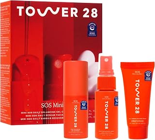 Tower 28 SOS Skincare Minis Travel Size Gift Set (3 ct) | Mini Hypochlorous Acid Spray, Barrier Repair Face Cream &amp; Gel Cleanser, TSA-Approved Sensitive Skin Care Set