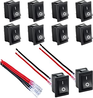 DaierTek Mini ON and Off Rocker Switch 12V 20A T85 2 Pin SPST Small ON Off 120V 10A Rocker Toggle KCD1 Switch Pre-Wired Black for Automotive, Car -10Pack