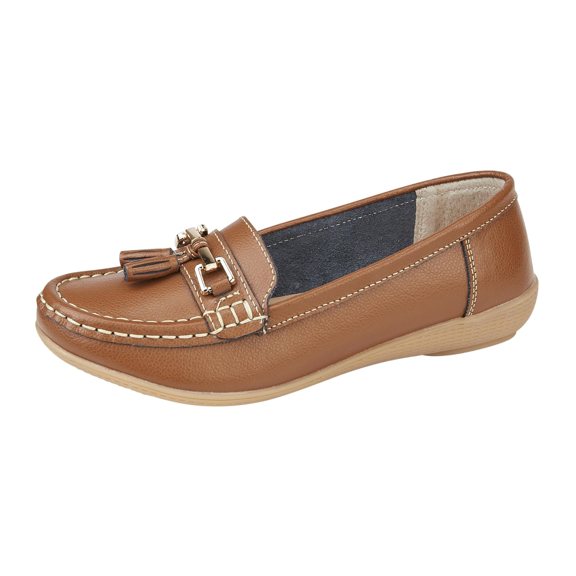 Ladies Real Leather Tassel Slip On Moccasin Flat Nautical Boat Shoes Loafers Siz
