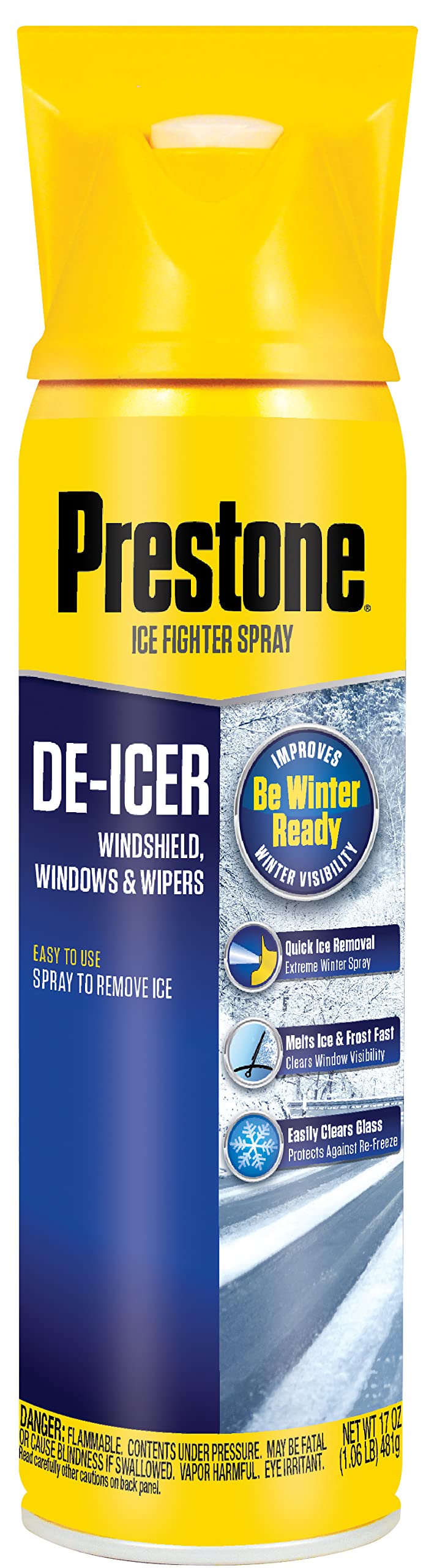 Prestone AS244 De-Icer for Windshield, Windows, and Wipers, 17 oz. Aerosol, 6 pa