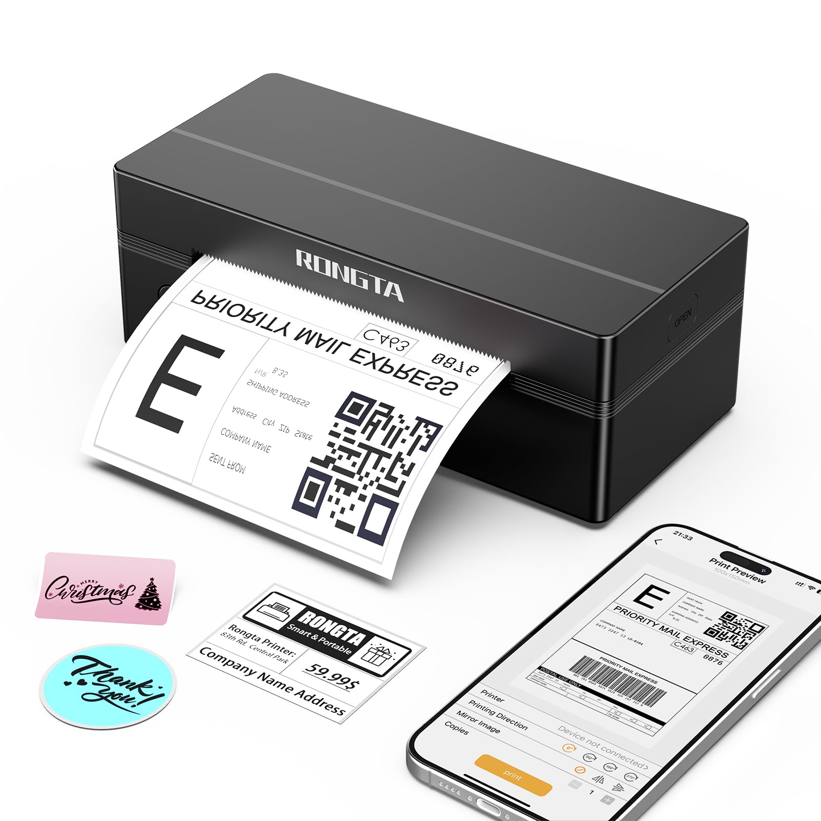 Rongta Bluetooth Thermal Shipping Label Printer, Wireless 4x6 Label Printer for 