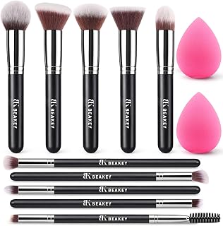 BEAKEY Makeup Brushes set with 2 Blending Sponges,10 Brush Face and Eye Set | Beginner-friendly face and eye tools with soft synthetic fibers for light,buildable coverage from foundation to eyeshadow