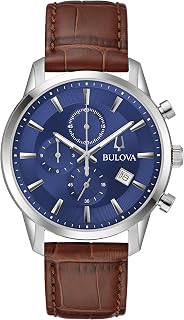 Bulova Sutton 41mm Brown and Blue Chronograph Watch with Blue Dial and Brown Leather Strap 96B402