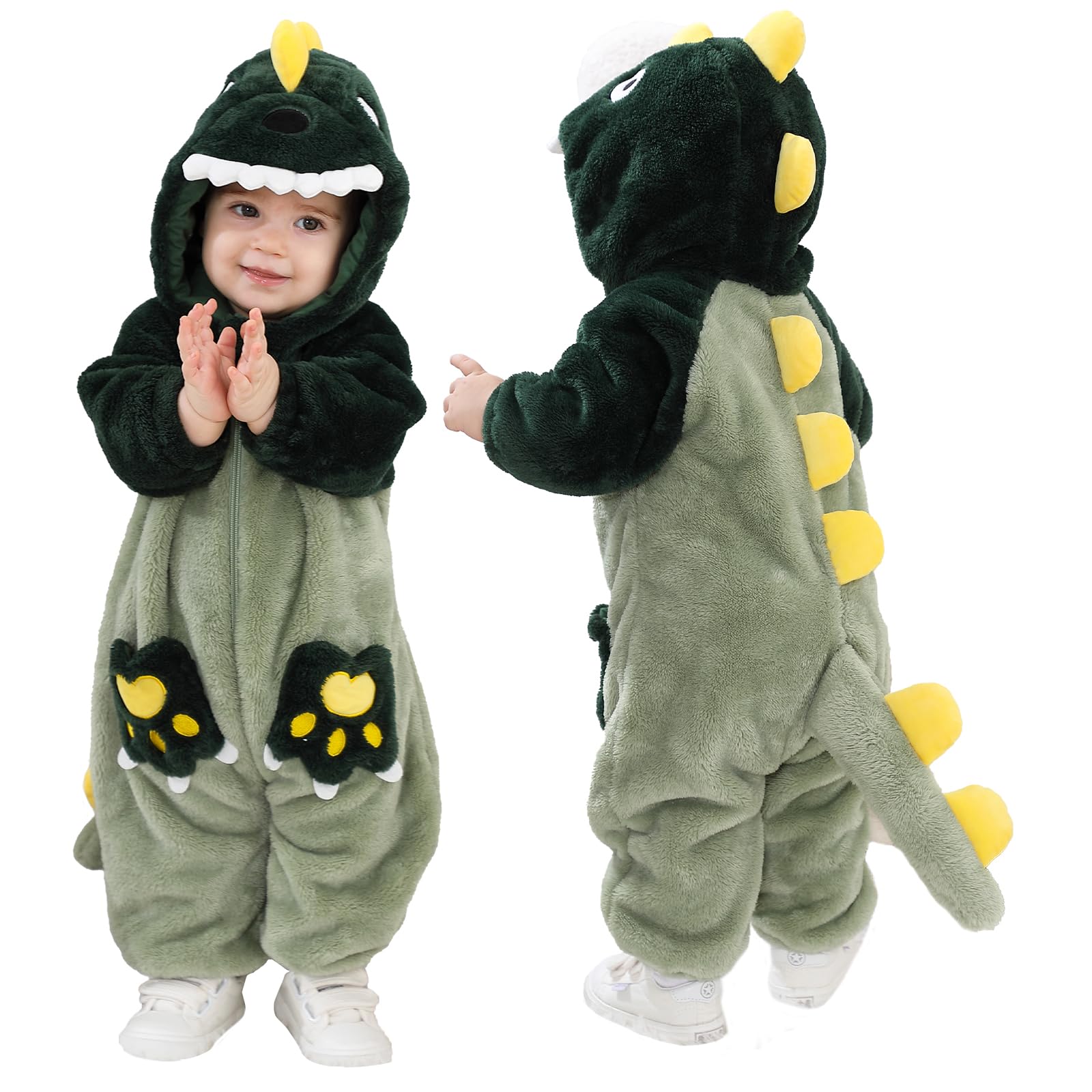 LOLANTA Unisex Rainbow Unicorn Dinosaur Dragon Baby Costume Plush One Piece Hood
