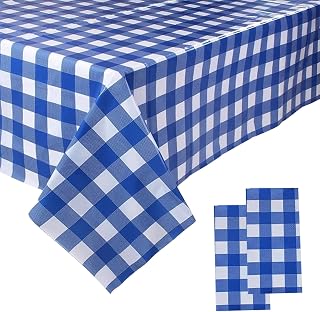 2 Pieces Dark Blue Checkered PVC Rectangle Tablecloths 54 x 108 Inch Party Table Cloths Clean Plastic Tablecloths Stain Resistant Waterproof Oilproof Table Cloths for Dinner Parties and