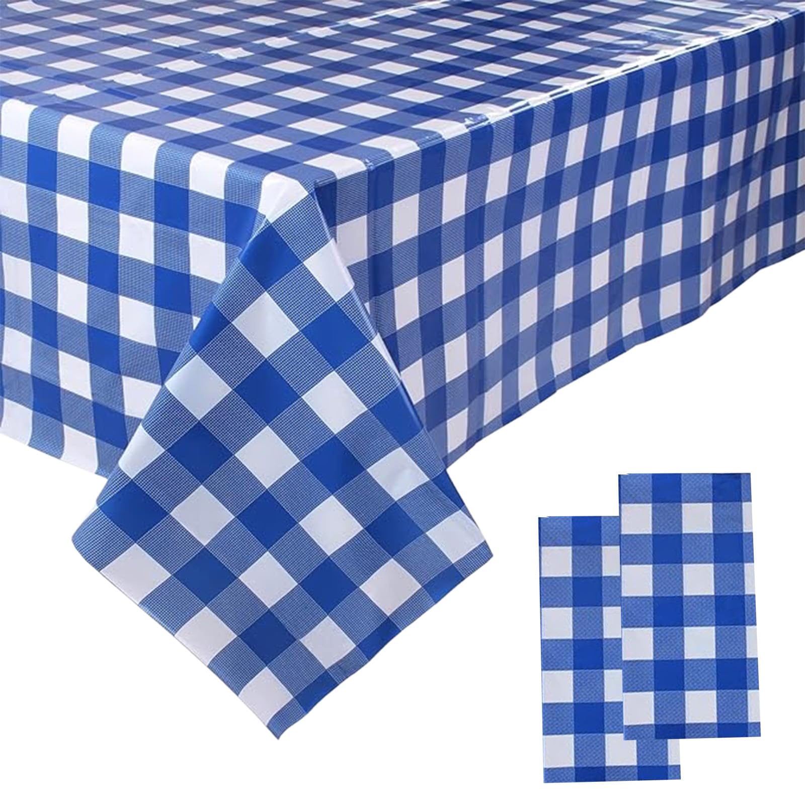 2 Pieces Dark Blue Checkered PVC Rectangle Tablecloths 54 x 108 Inch Party Table
