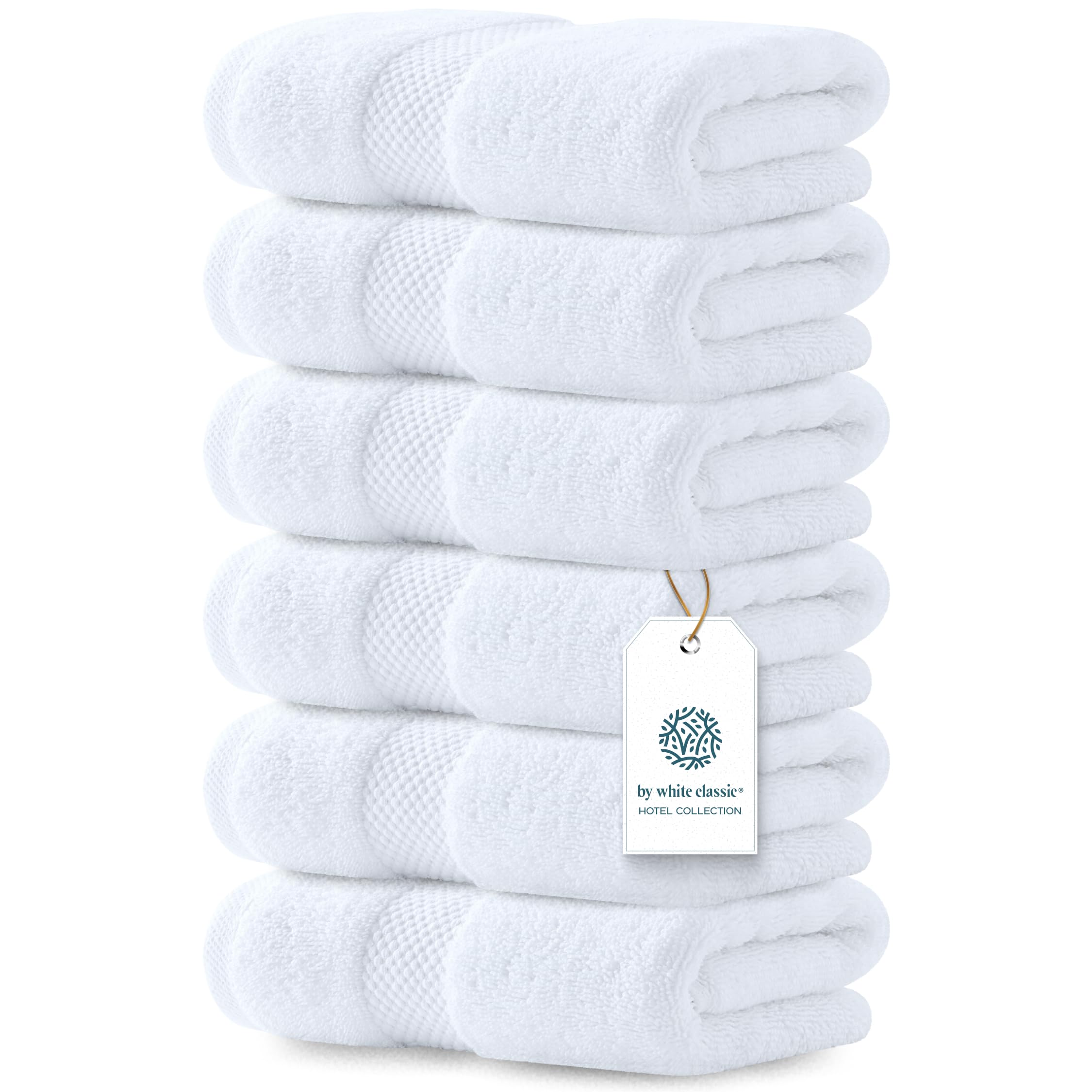 White Classic Luxury White Hand Towels - 100% Turkish Cotton, 16x30, 6 Pack | So