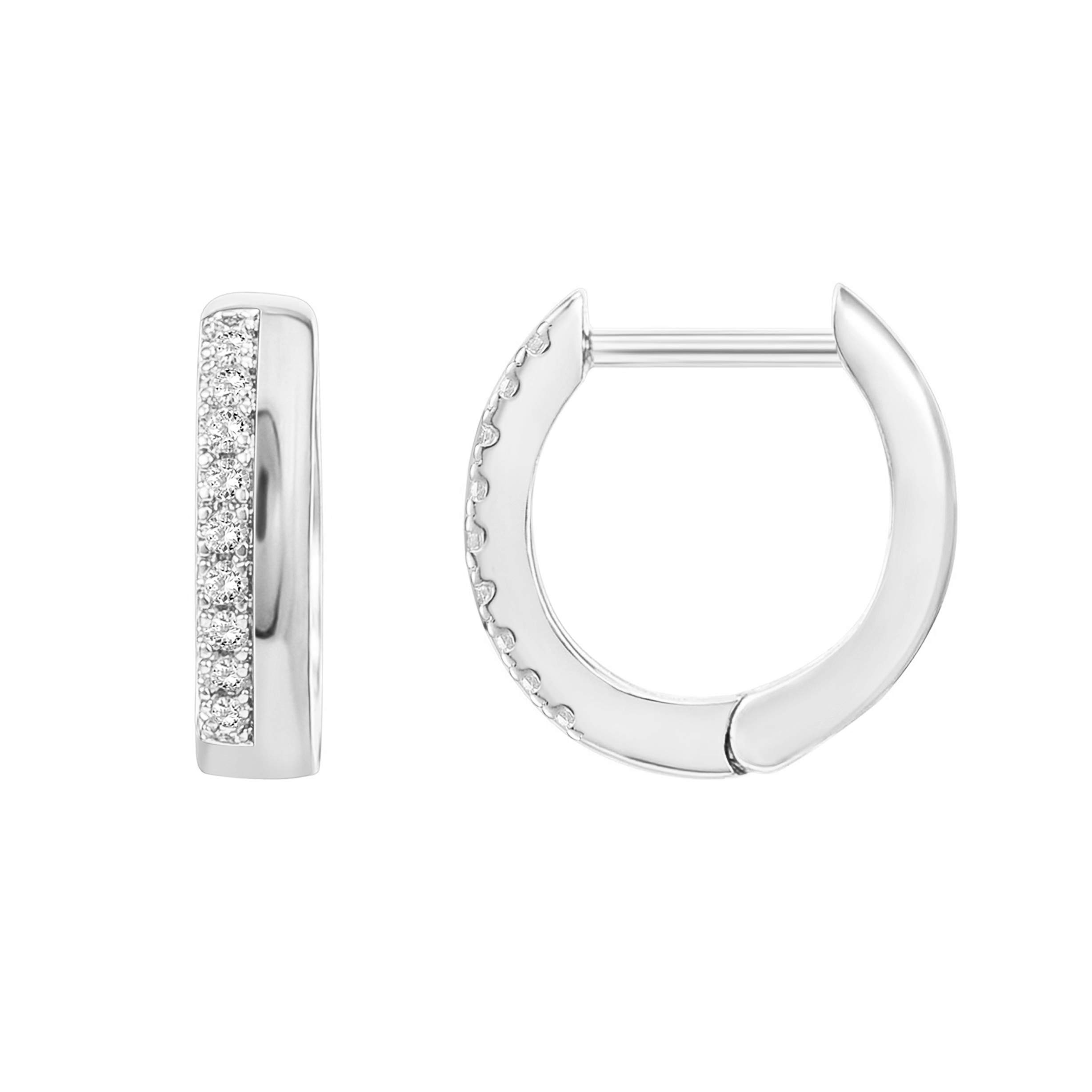 PAVOI 925 Sterling Silver Huggie Earrings, White Gold, Size 12 Millimeters