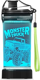 Kids Water Bottle with 3D Monster Truck Illusion LED Light - 14 OZ Tritan BPA Free - Creative Ideal Travel Cup Gift for School Kid Boy Child Holiday Picnic Camping