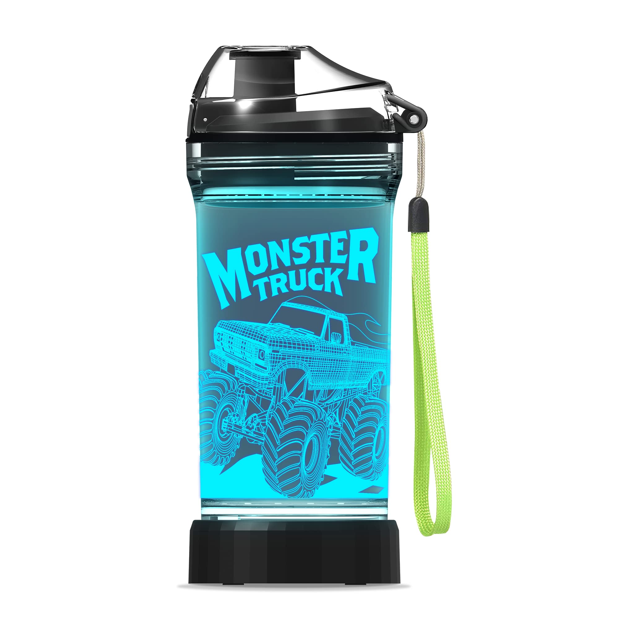 Kids Water Bottle with 3D Monster Truck Illusion LED Light - 14 OZ Tritan BPA Fr