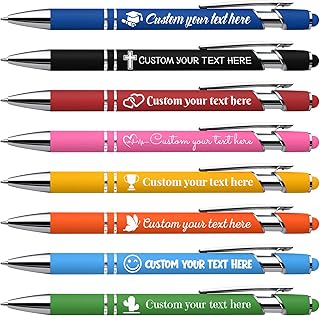 Custom Pens in Bulk Personalized Pens with Name, Text, Logo&Touch Stylus, Ink Ballpoint Pens with Multiple Colors Business Office Gifts Personalized Nurse Teacher Students Thank You Gift Bulk