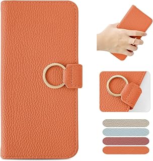 MAGICASE Wallet Style Case for iPhone 12 / 12 Pro, Ring & Strap Hole Included, Magnetic, Card Slots, Stand Function, Shock Resistant, Soft PU Leather, Handmade, Elegant, Cute, Women's (Orange)