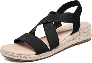 Ataiwee Women's Low Platform Wedge Sandals - Open-Toe Elastic Cross Strap,Comfortable Insole, Lightweight Non-Slip Sole, Casual Summer Shoes