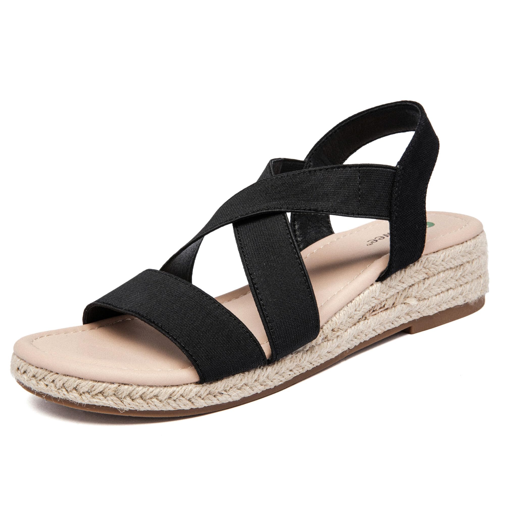 Ataiwee Women's Low Platform Wedge Sandals - Open-Toe Elastic Cross Strap,Comfor