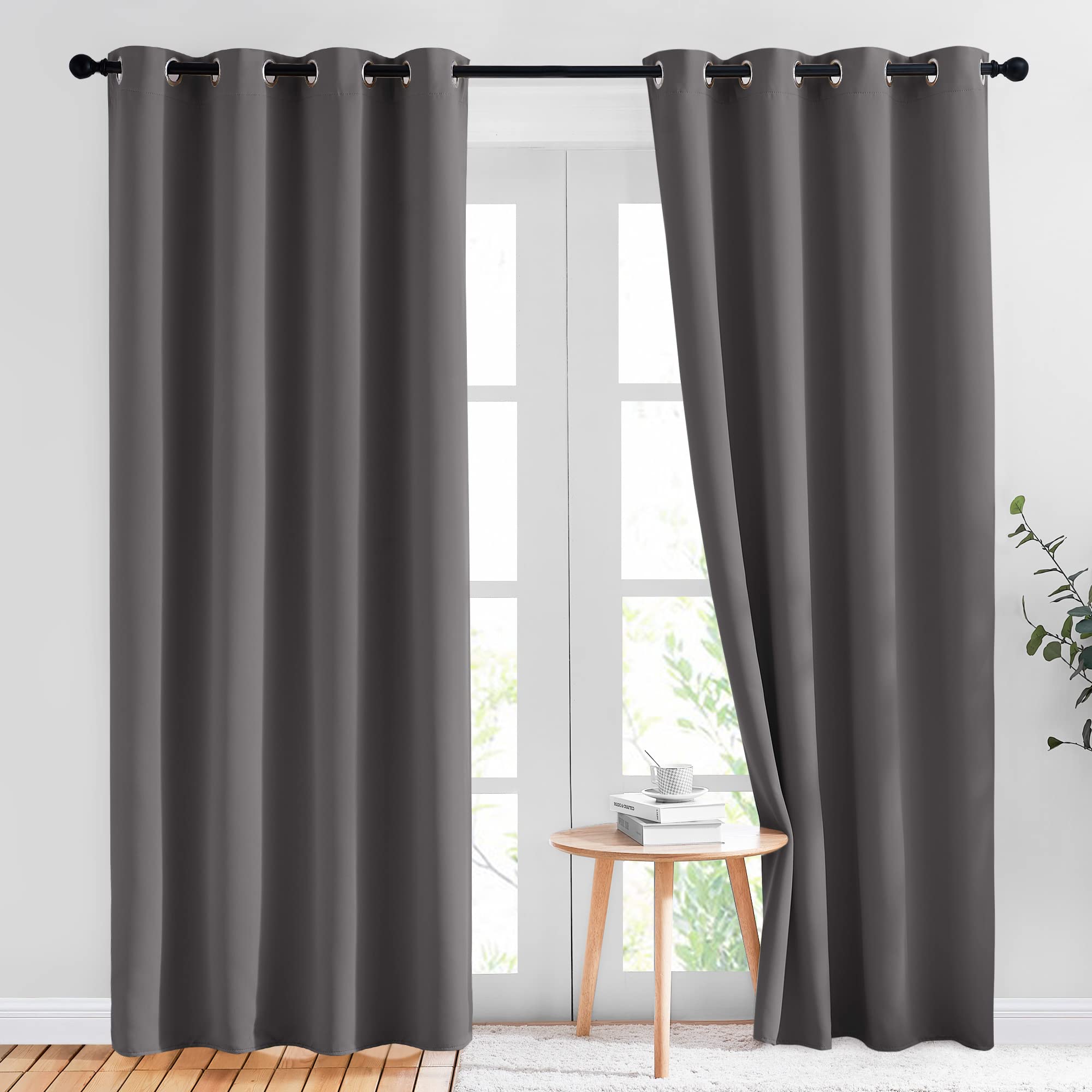 NICETOWN Grey Blackout Curtains for Bedroom 84 Inches Long, 2 Panels, W52 | Ther