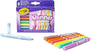 CRAYOLA Shimmer Markers 8ct, Glitter Effect Colouring Pens for Kids 3+ | Sparkly colouring felt tips for school projects, crafts and festive creations, Christmas gift for kids