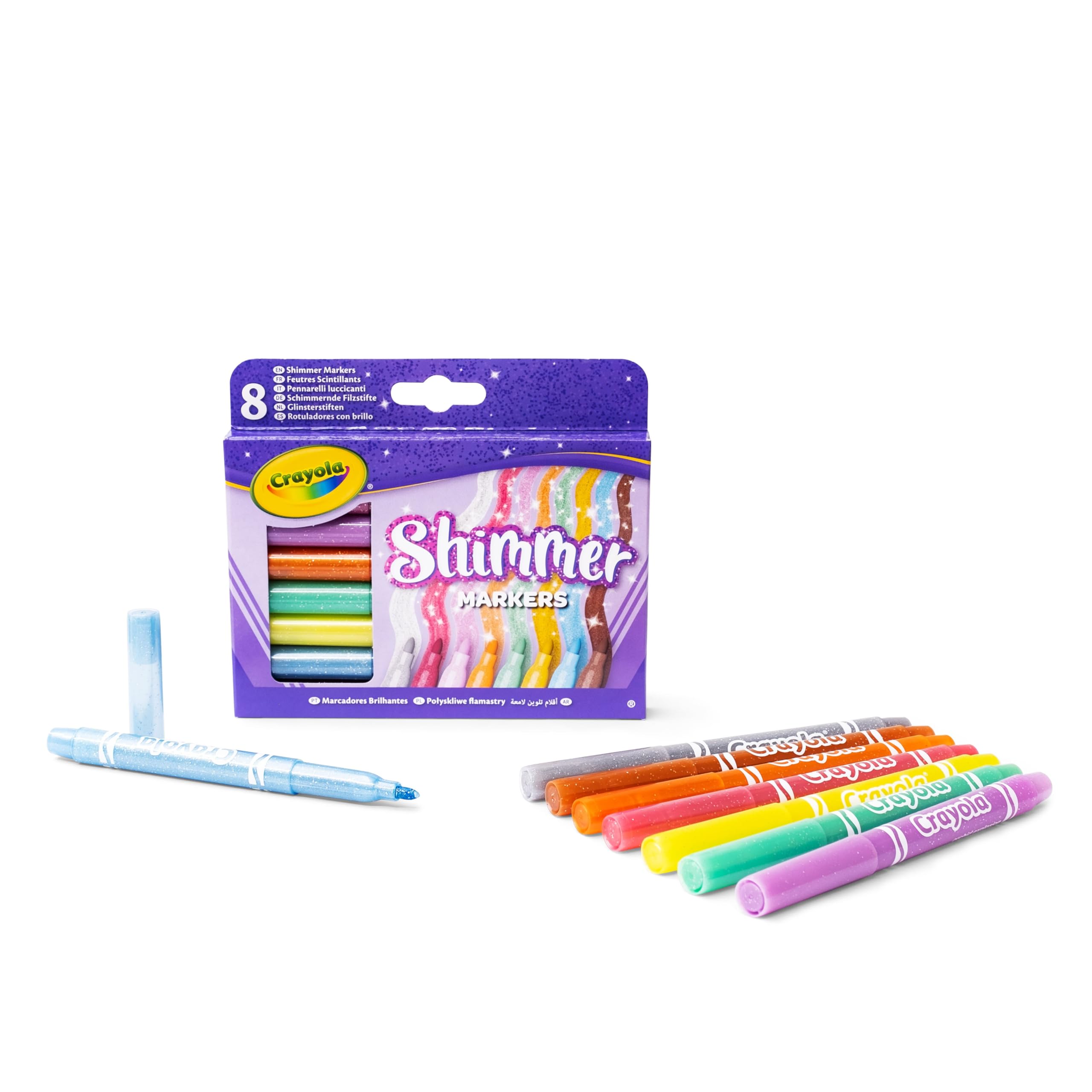 CRAYOLA Shimmer Markers 8ct, Glitter Effect Colouring Pens for Kids 3+ | Sparkly