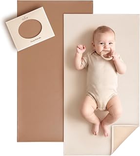 Konssy Faux Leather Waterproof Baby Changing Mat 2 Pack, Regular, 30"x17" | Wipeable &amp; Foldable, Portable Diaper Changing Pad, Fits Diaper Bags for Travel, Home And on-The-Go Use (Brown,Beige)