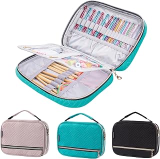 MYBAGZING Crochet Hook Case, Quilted Organizer for Crochet Hooks up to 8" | Crochet hook holder with pockets for knitting needles, circular needles, crochet accessories &amp; supplies;empty organizer case