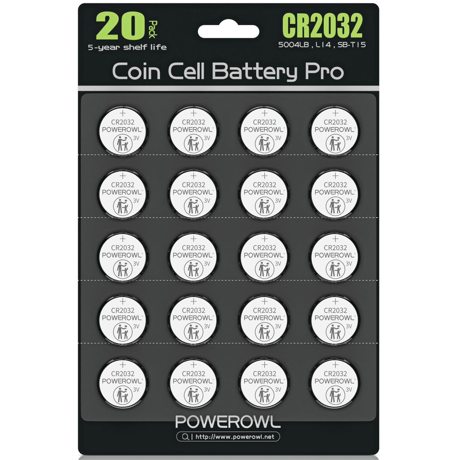 CR2032 Batteries 3V Lithium 20 Pack, POWEROWL High Capacity 2032 DL2032 ECR2032 