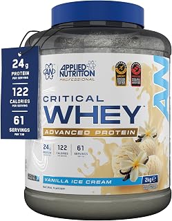 Applied Nutrition Critical Whey Protein Powder - Vanilla Ice Cream | 24g Protein per Serving, High Protein Powder, Protein Shake with BCAAs & Glutamine (2Kg - 61 Servings)