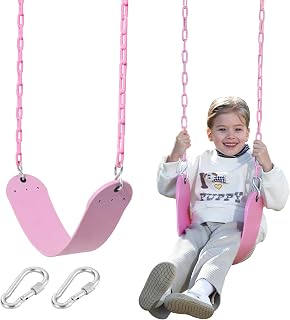 Pink Swing Seat - Heavy Duty Chain Plastic Coated - Playground Swing Set Accessories Replacement Gift Box Set Birthday Gift