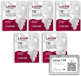 Lalvin 71B Wine Yeast (5 Pack) - Sold by CAPYBARA Distributors Inc. | Make Wine Cider Mead Kombucha At Home, 5 g Sachets, Saccharomyces cerevisiae