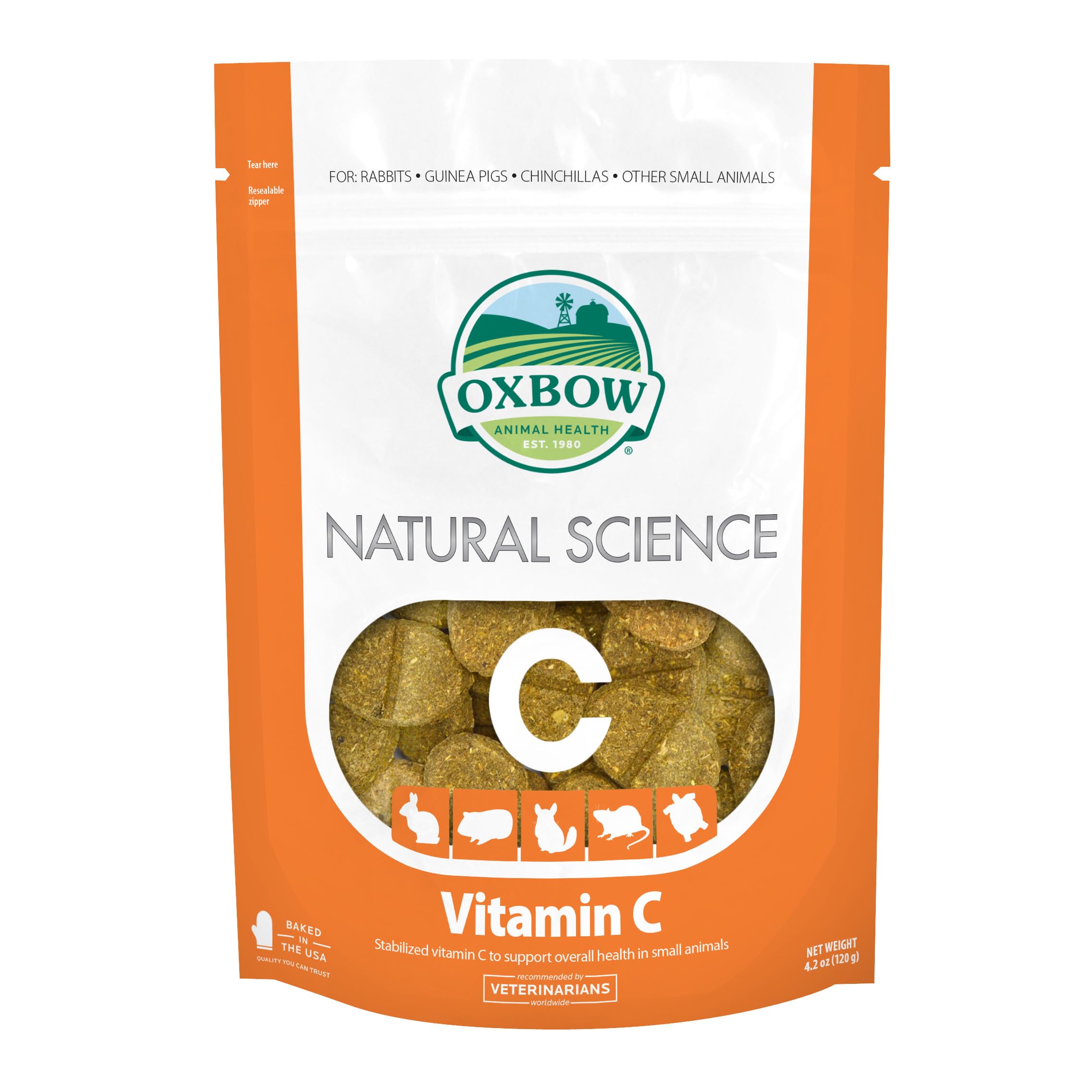 Oxbow Vitamin C Guinea Pig Supplement, High-Fiber Timothy Hay, 4.2 oz | Stabiliz