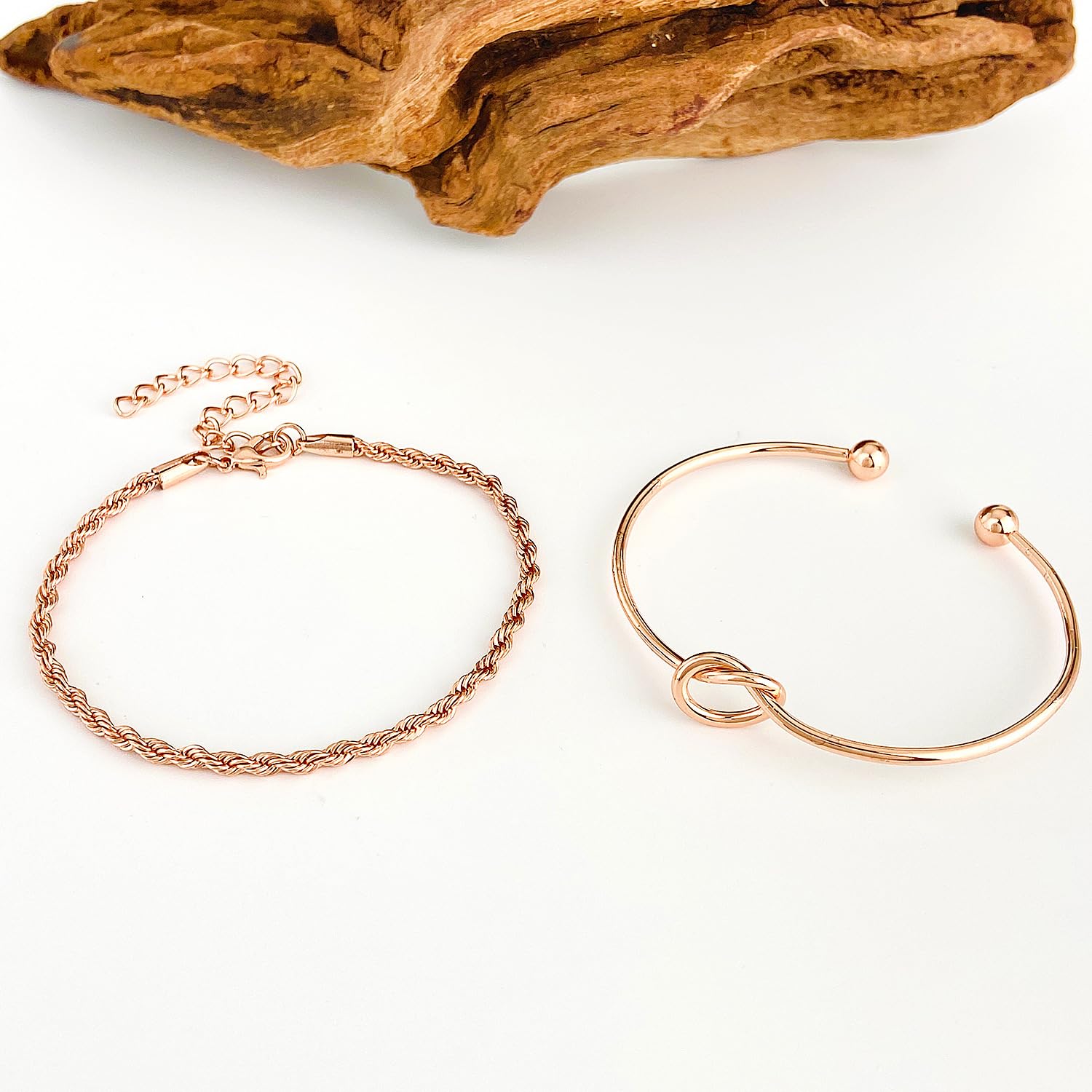 Gold Plated Love Knot Infinity Bangle Cuff Bracelet for Women Adjustable Waterpr