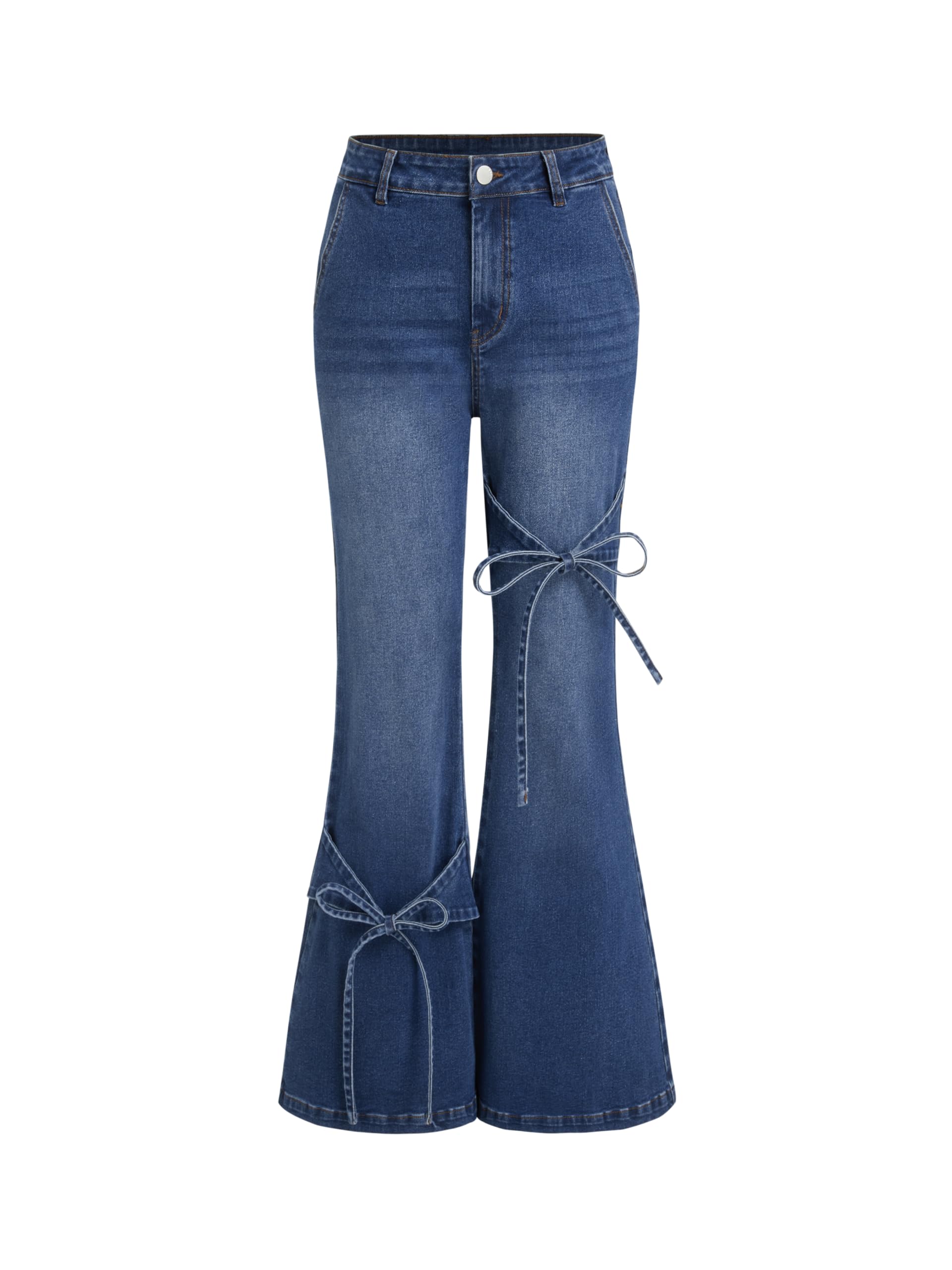 CIDER Jeans de pierna ancha con lazo para mujer, cintura media, holgados, acampa