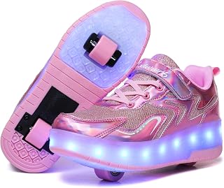Girls Roller Shoes LED Lights Up Sneakers with Wheels Removable Lightweight Roller Skates Boys Beginners Trainers Skate Comfortable Sports Footwear Athletic USB Charge Sneaker Kids Gifts