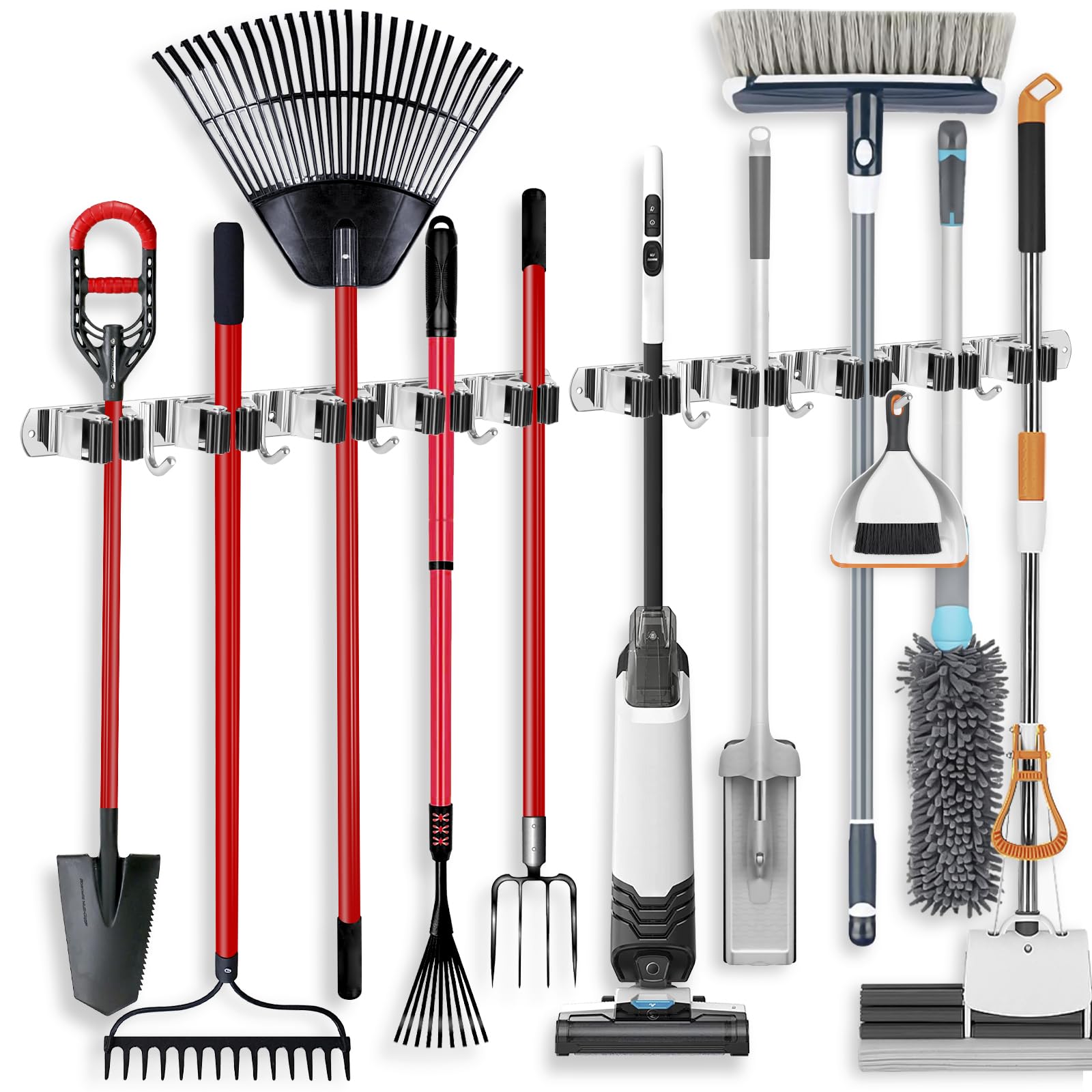 IMILLET 2 Pack Broom Holder Wall Mount Stainless Steel Mop Organizer | 5 Racks 4